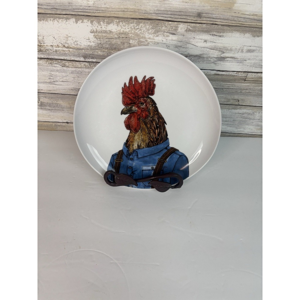 West Elm Rachel Kozlowski Dapper Animal Plate Rooster Salad Appetizer 8.75"